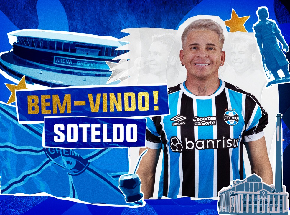 Soteldo é anunciado pelo Grêmio — Foto: Divulgação/Grêmio FBPA