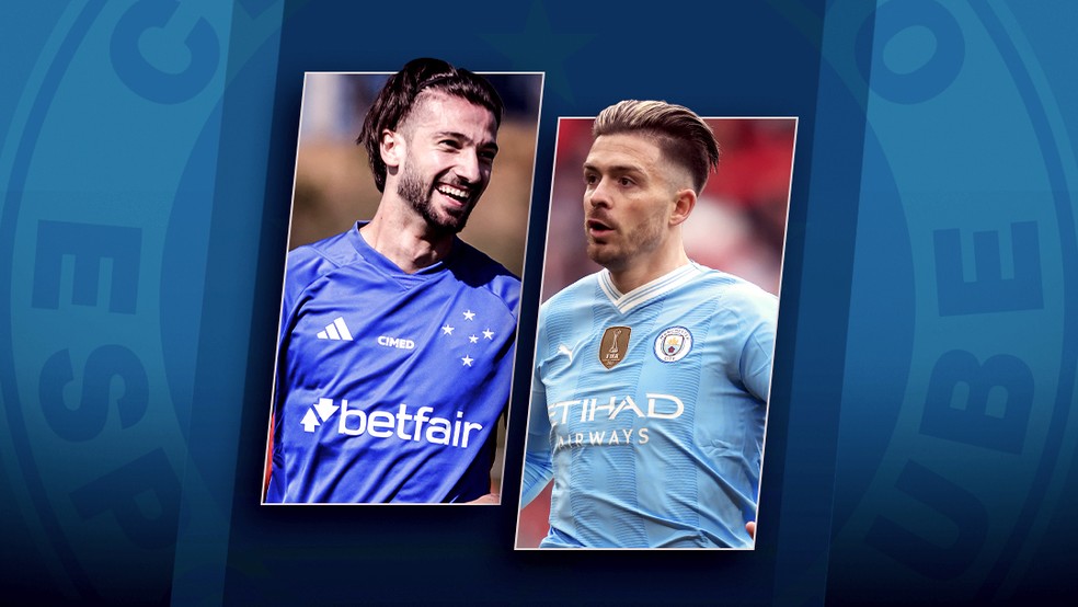 Lautaro Díaz e Jack Grealish — Foto: arte/ge