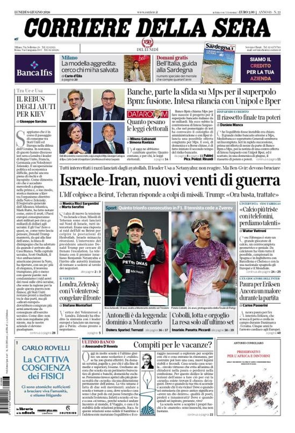 Kimi Antonelli na capa do Corriere della Sera — Foto: Reprodução/Corriere della Sera