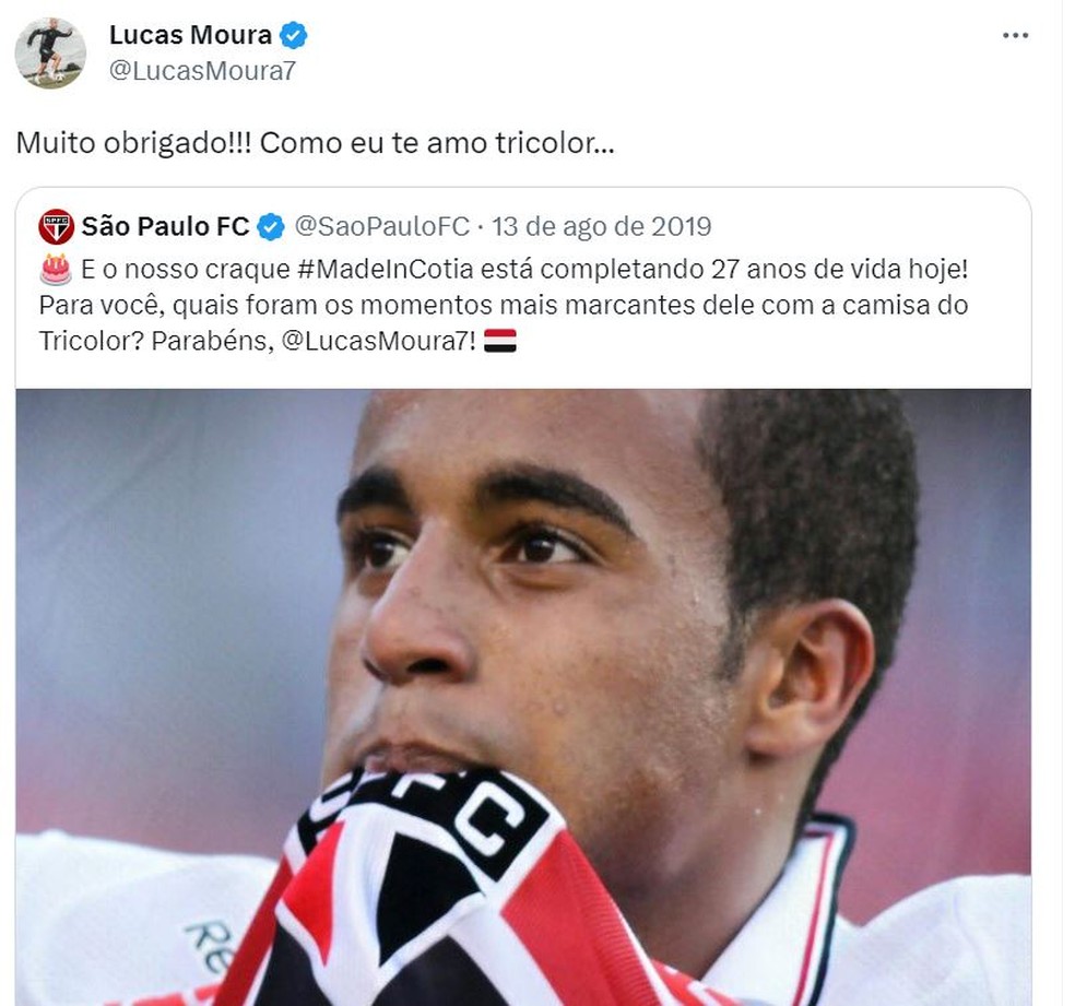 Lucas Moura agradece ao São Paulo — Foto: Reprodução