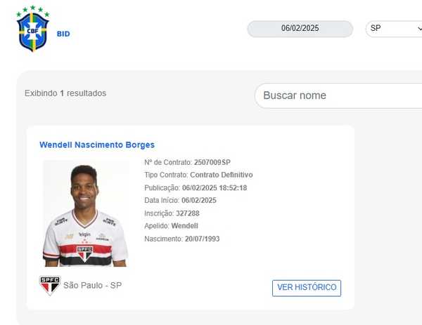 BIDOU! Wendell é regularizado no BID e pode fazer sua estreia pelo São Paulo