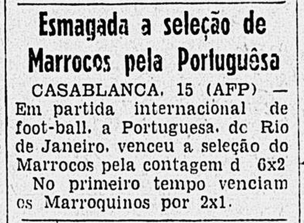 Recortes do jornal O Globo sobre Portuguesa-RJ e Marrocos — escola brasileira no Marrocos