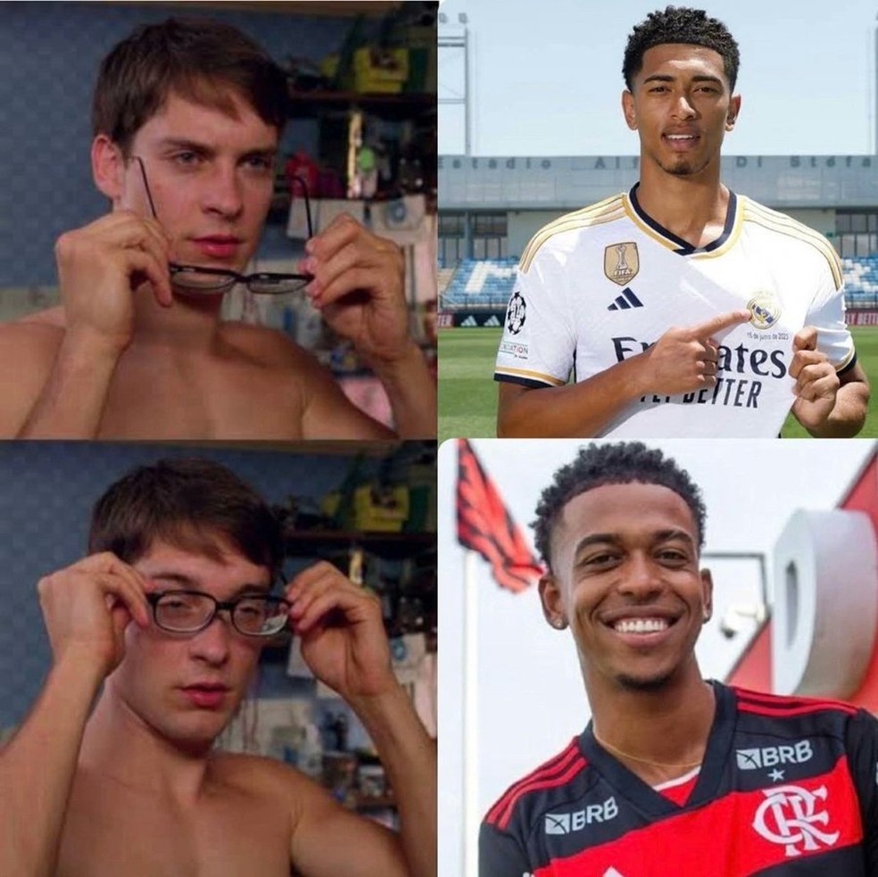 Meme compara Carlinhos, do Flamengo, a Bellingham, do Real Madrid — Foto: Reprodução
