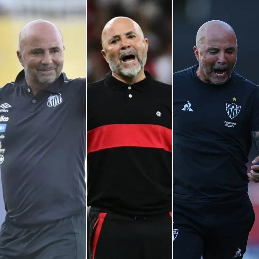 Sampaoli já dirigiu Santos, Flamengo e Atlético-MG no Brasil — Foto: Ivan Storti / André Durão / Pedro Souza
