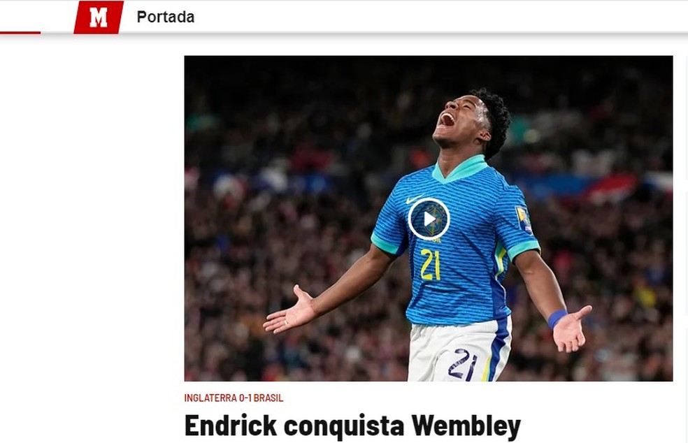 Jornais de Madri exaltam atuação de Endrick pela seleção brasileira em  Wembley, seleção brasileira