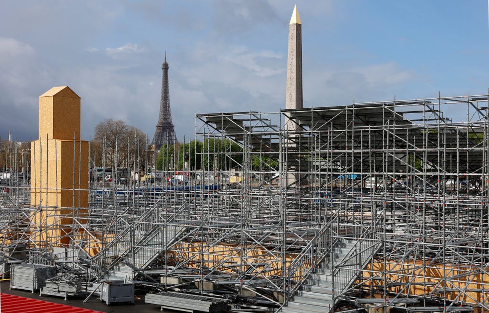 Parque recebe instalação temporária que será palco do breaking, BMX, skate e basquete 3x3 em Paris 2024 — Foto: Chesnot/Getty Images