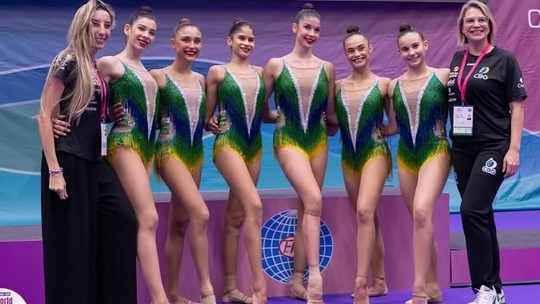 Brasil conquista ouro inédito no conjunto geral da Copa do Mundo de ginástica rítmica - Babi Domingos e Samara Sibin disputam as finais do individual geral neste domingo, a partir de 10h30