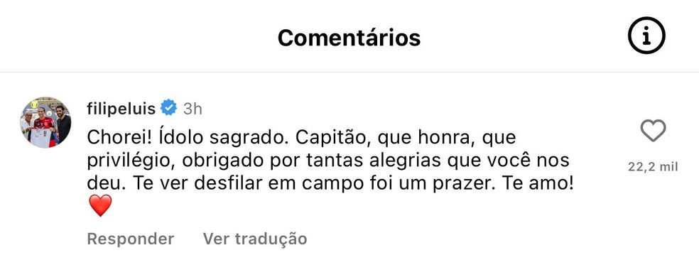 Filipe Luis se despede de Everton Ribeiro: "Ídolo sagrado" — Foto: Reprodução