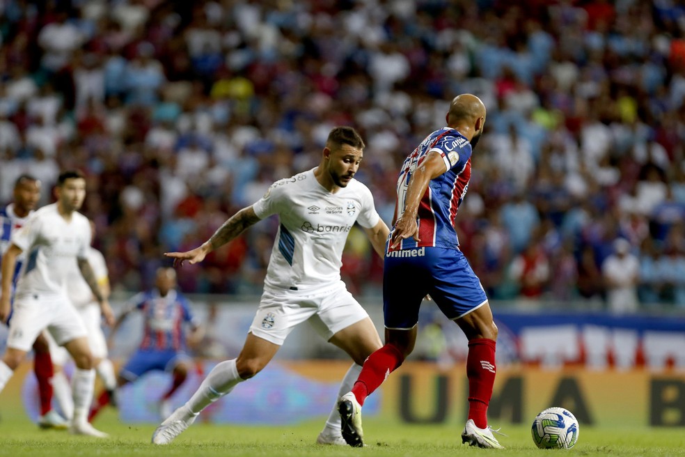 Thaciano em primeiro reencontro contra o Grêmio: 2 a 1 para o time gaúcho — Foto: Felipe Oliveira/EC Bahia