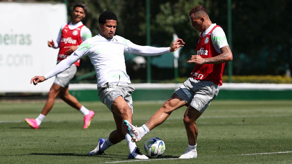 Murilo e Breno Lopes em treino do Palmeiras — Foto: Cesar Greco/Palmeiras