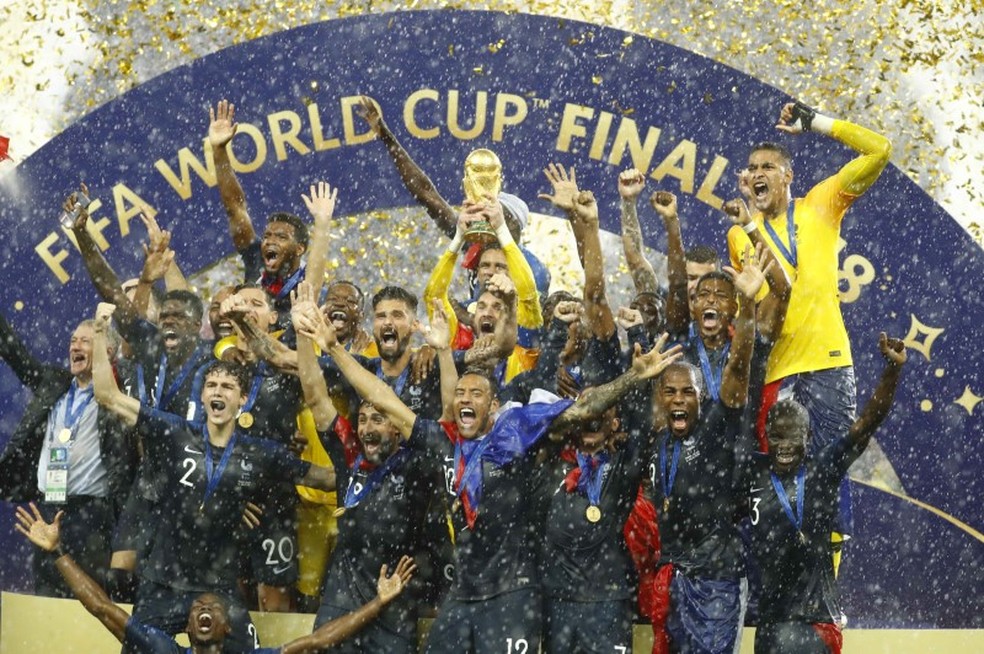 Jogadores da França comemoram título da Copa do Mundo de 2018 — Foto: Reuters