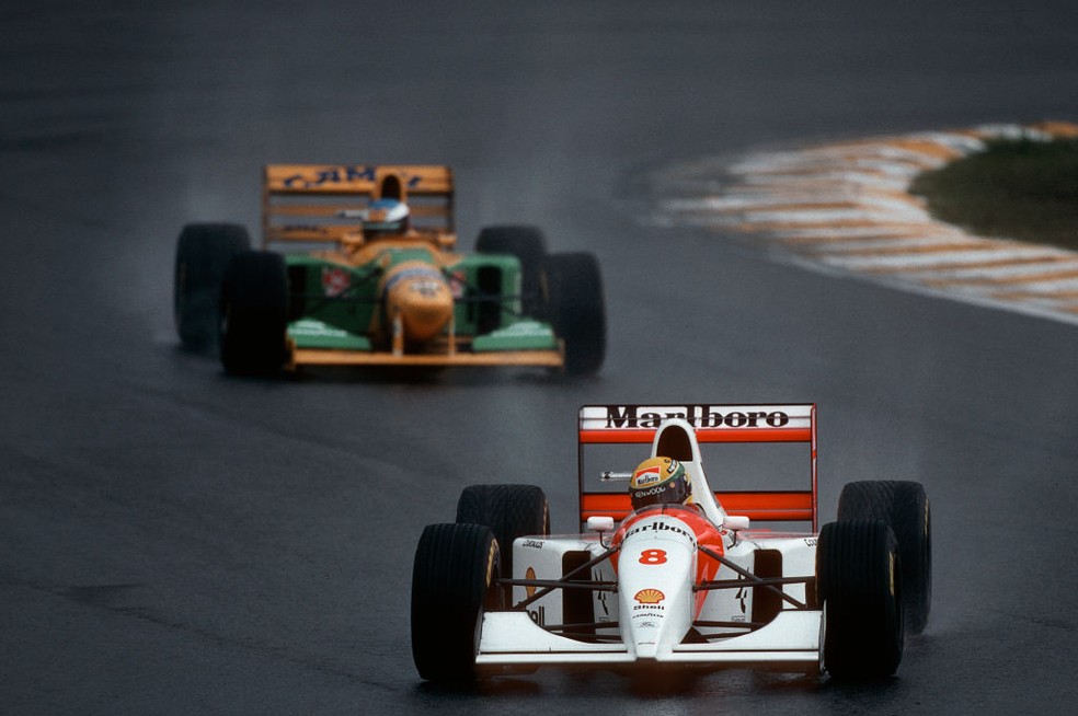 F1: Schumacher rivalizou com McLaren de Senna em carro verde e amarelo nos anos 90 - Globo.com