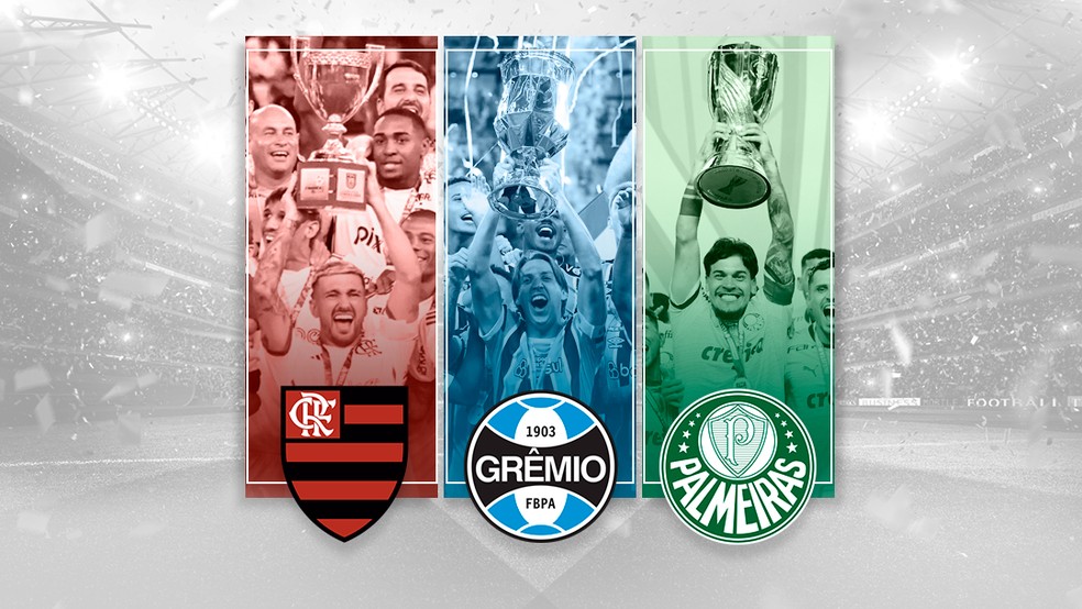Flamengo, Grêmio e Palmeiras: maiores campeões nos últimos 10 anos — Foto: Infoesporte/ge