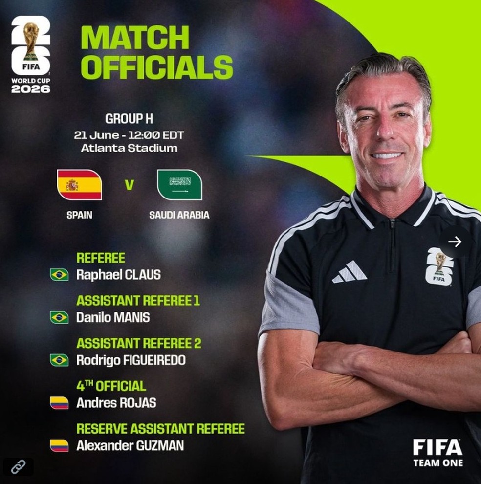 Raphael Claus será o árbitro de Espanha x Arábia Saudita — Foto: Fifa