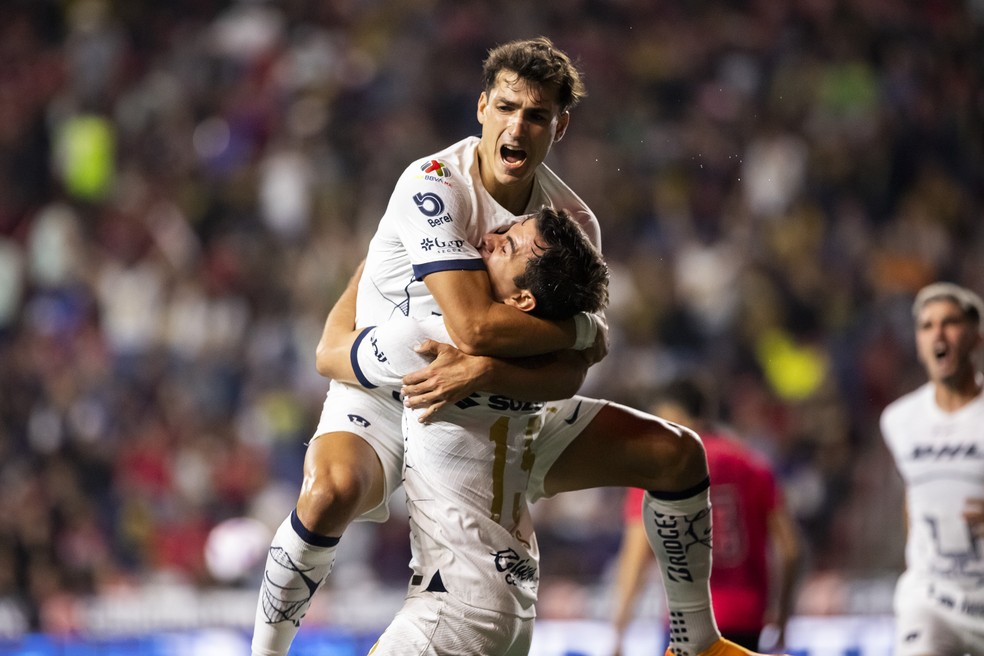 Juan Dinenno, reforço do Cruzeiro, comemora gol pelo Pumas — Foto: Divulgação/Pumas