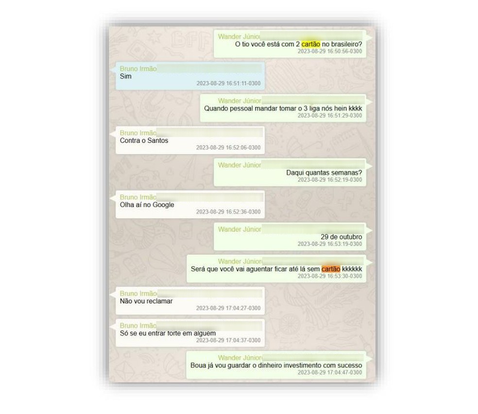 Em conversa com o irmão, Bruno Henrique disse que levaria cartão contra o Santos — Foto: Reprodução