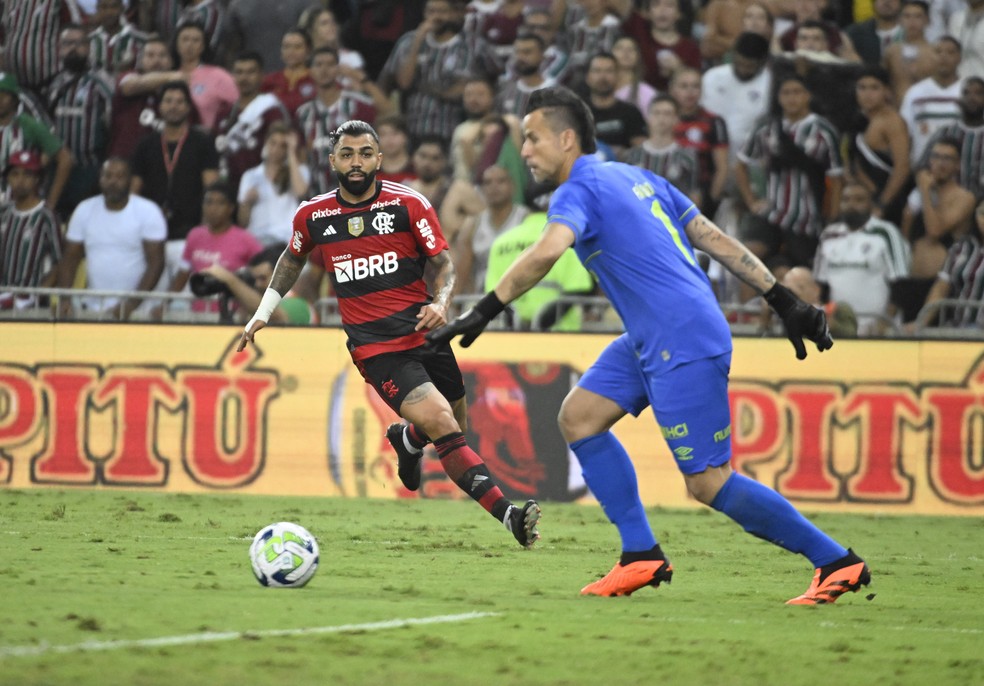 F&aacute;bio e Gabigol em Fluminense x Flamengo &mdash; Foto: Andr&eacute; Dur&atilde;o