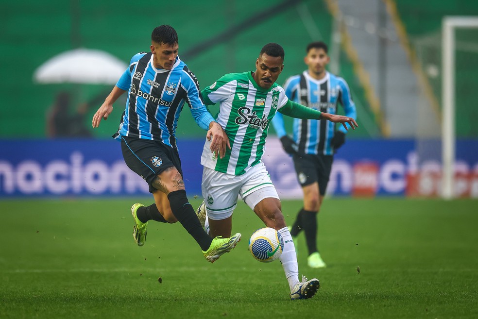 Pavon e Caíque na vitória do Juventude sobre o Grêmio — Foto: Lucas Uebel/Grêmio FBPA