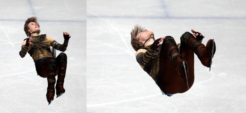 Ilia Malinin apresenta salto mortal para trás nas Olimpíadas de Inverno Milão-Cortina 2026 — Foto: Reuters