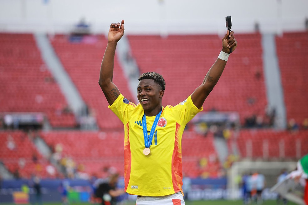 Néiser Villarreal com a seleção sub-20 da Colômbia no Mundial — Foto: Getty Images