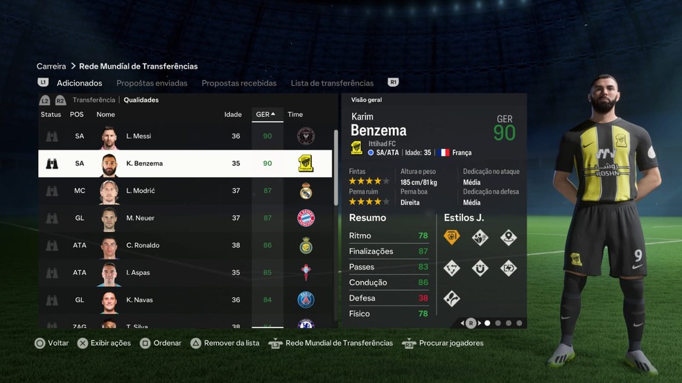 Benzema no modo carreira do FC 24 — Foto: Reprodução/EA Sports
