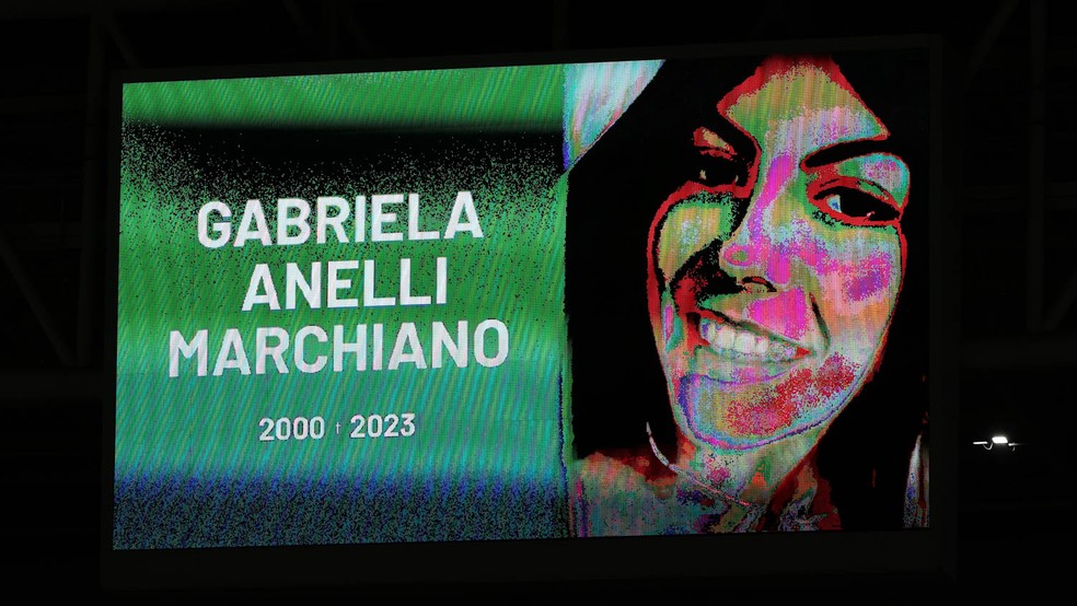 Telão do Allianz Parque homenageia torcedora Gabriela Anelli, morta em confronto de torcedores  — Foto: Cesar Greco/Palmeiras