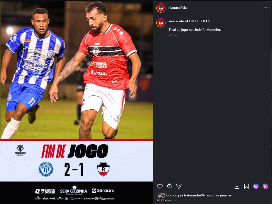 River-PI bloqueia comentários em post de final de jogo; torcida busca alternativa para comentar derrota