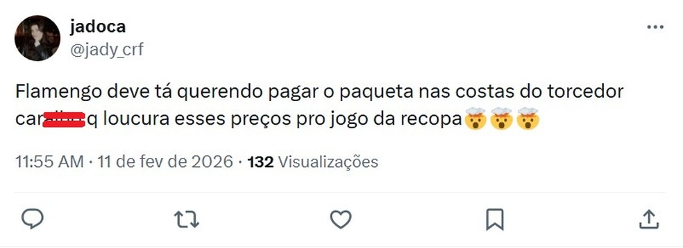 Torcedor do Flamengo critica preços dos ingressos para a Recopa — Foto: Reprodução / X