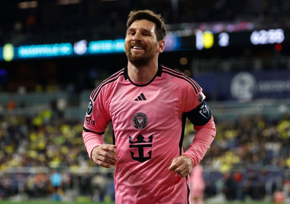 Messi comemora gol pelo Inter Miami na Concachampions — Foto: Johnnie Izquierdo/Getty Images