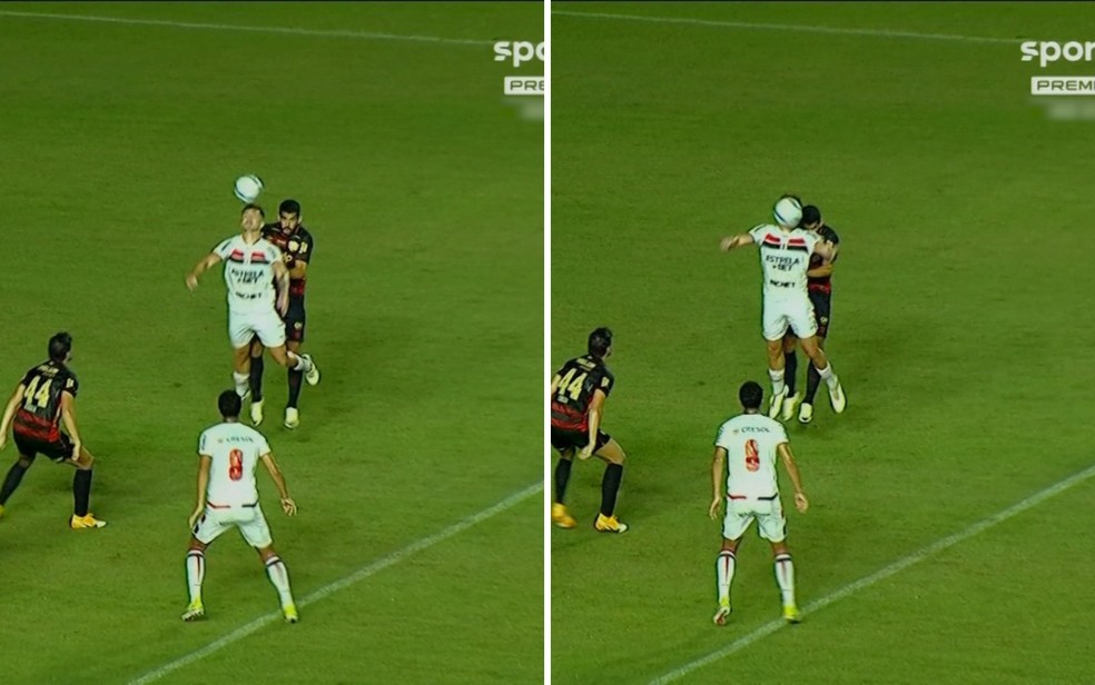 Lance em que Botafogo-SP reclama de pênalti não marcado em jogo contra Sport — Foto: Reprodução/Sportv