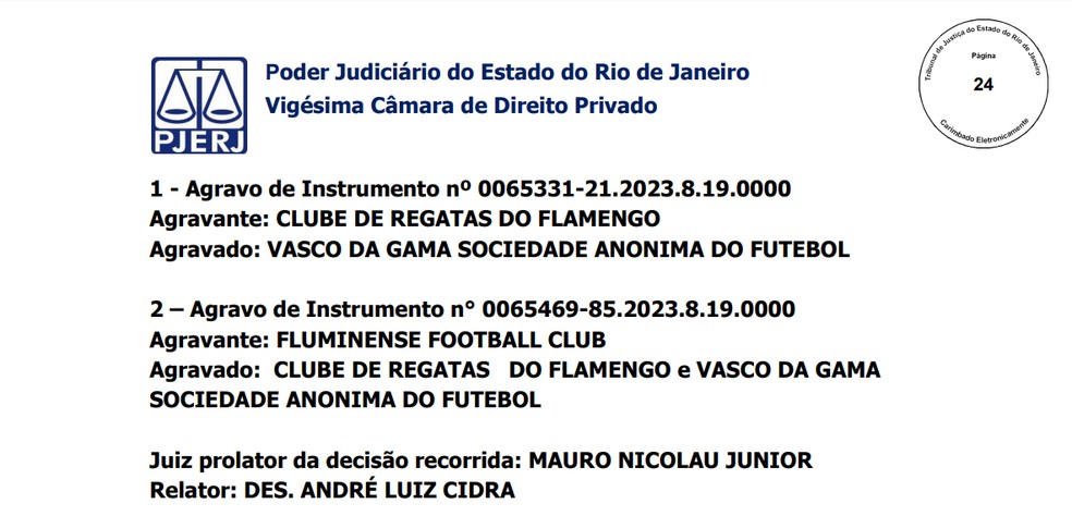 Justiça derruba liminar do Vasco a pedido de Fluminense e Flamengo — Foto: Reprodução