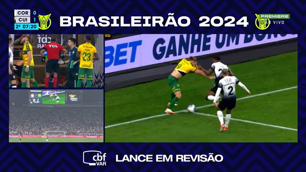Decisão do VAR para pênalti em Corinthians x Cuiabá — Foto: Reprodução