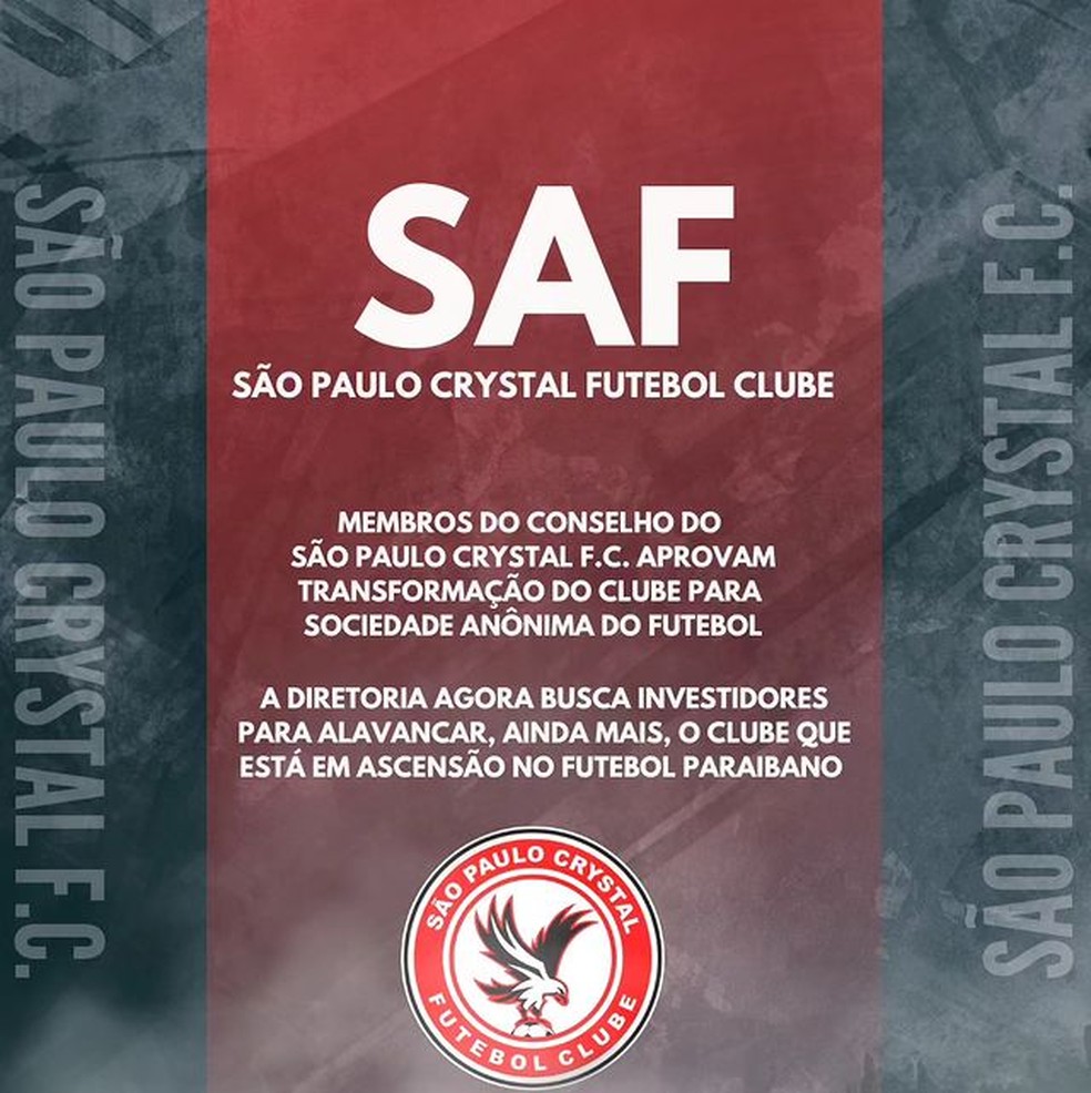 São Paulo Crystal anunciou que está pronto para virar uma SAF — Foto: Divulgação / São Paulo Crystal 