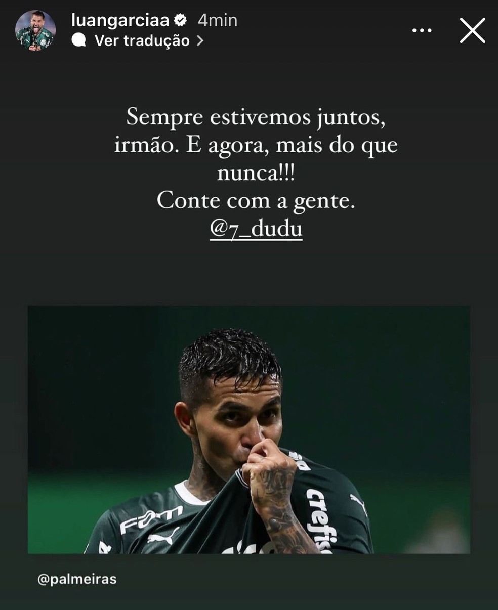Luan manda mensagem de apoio para Dudu — Foto: Reprodução/Instragram