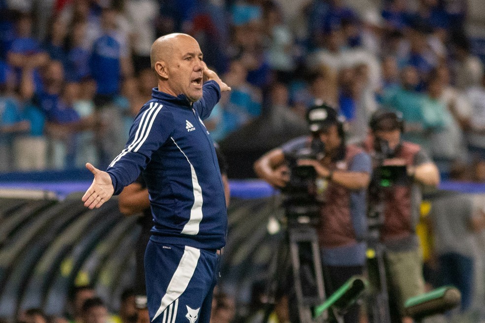 Leonardo Jardim, técnico do Cruzeiro, durante partida contra o Botafogo — Foto: Fernando Moreno/AGIF