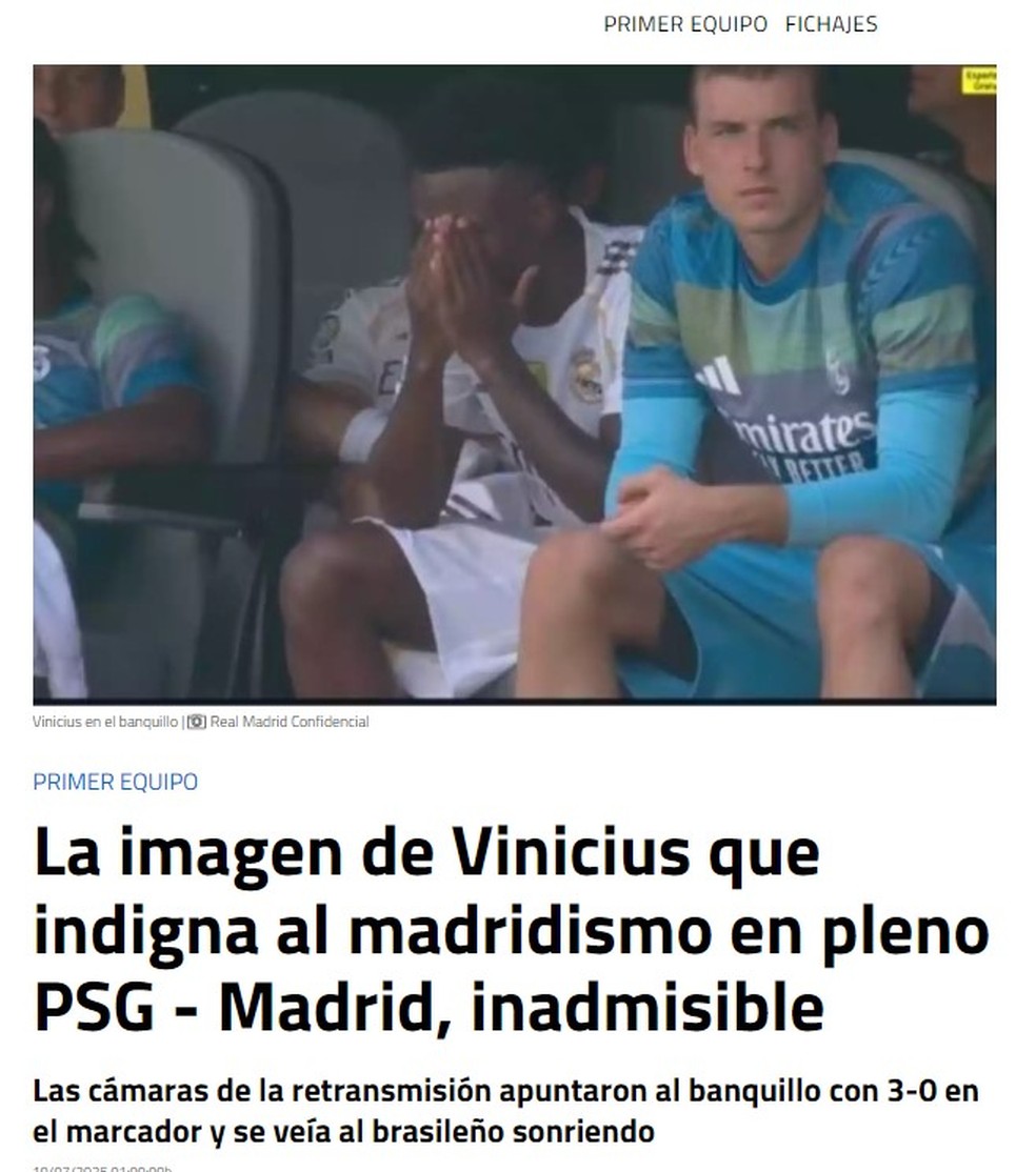 Vini Jr. é criticado por torcedores do Real Madrid — Foto: Reprodução/Real Madrid Confidencial