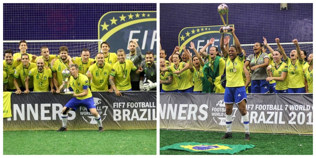 Brasil é campeão da Copa do Mundo de futebol 7 no masculino e no feminino, es