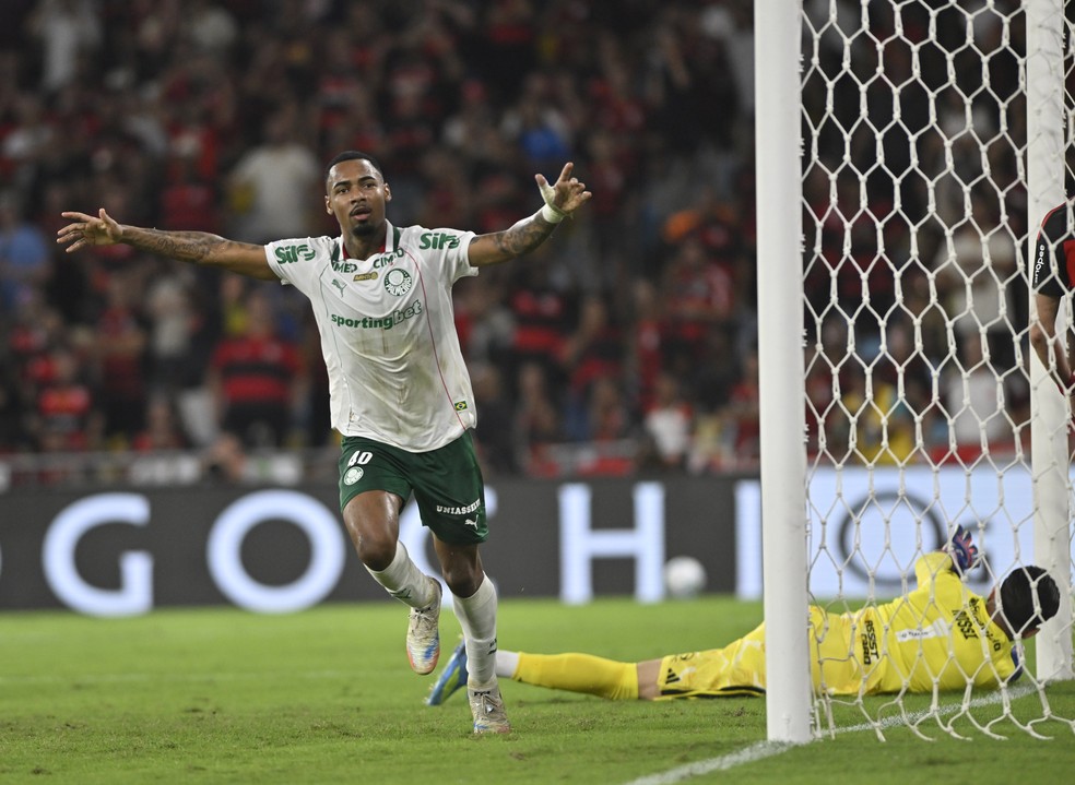 Allan comemora gol do Palmeiras contra o Flamengo — Foto: André Durão