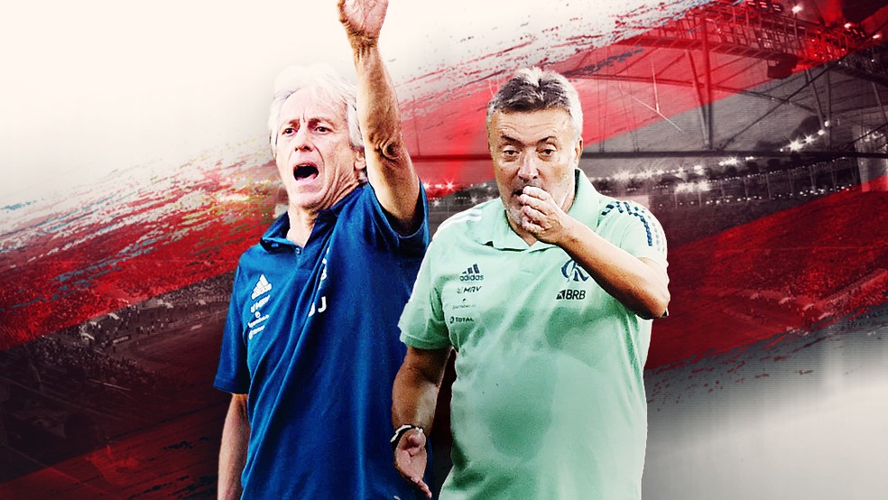 Jorge Jesus e Domànec Torrent comandaram o Flamengo em 2020 — Foto: Infoesporte