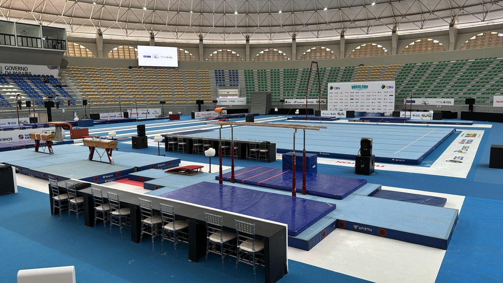 Ginásio O Ronaldão, em João Pessoa, foi repaginado para receber o Campeonato Brasileiro de Ginástica Artística — Foto: Matheus Aquino/ge