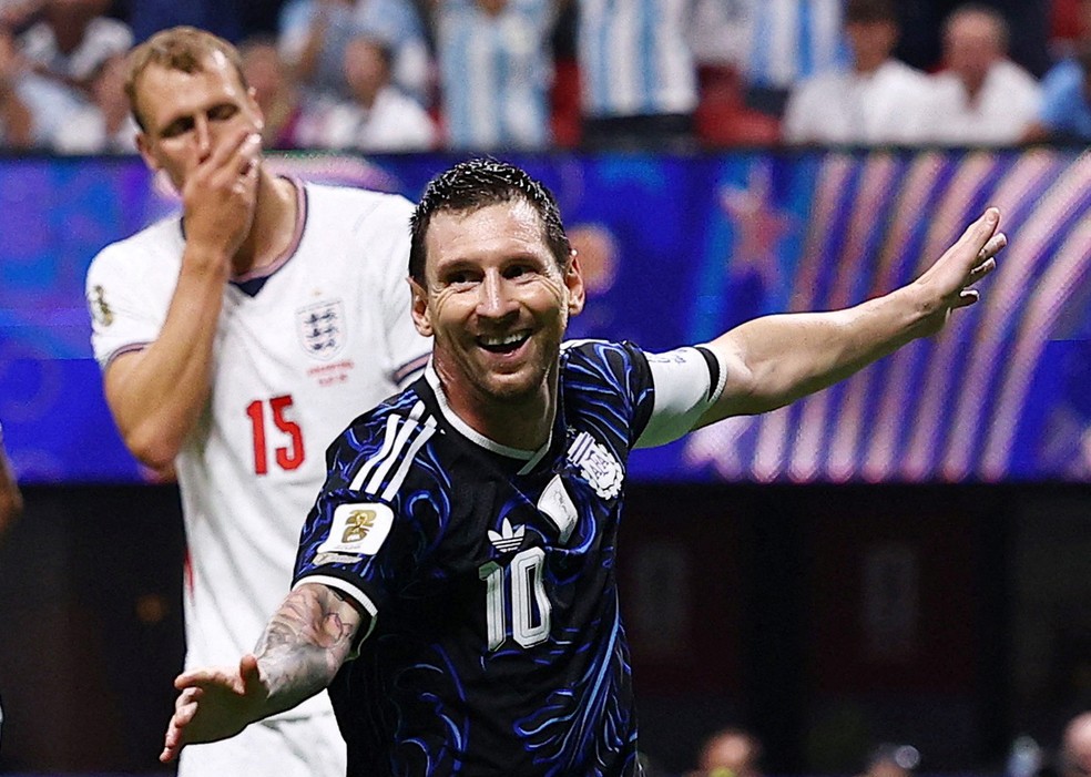 Messi vibra em Argentina x Inglaterra — Foto: Reuters