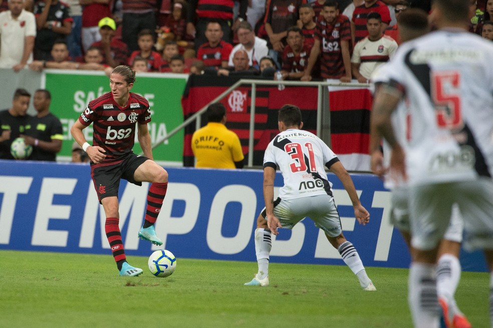 Filipe Luís em clássico contra o Vasco em 2019 — Foto: Alexandre Vidal / Flamengo