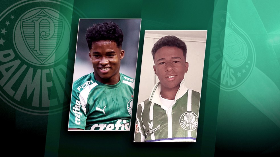 Endrick, craque revelado pelo Palmeiras, tem Cauãn como Sósia — Foto: Arte ge