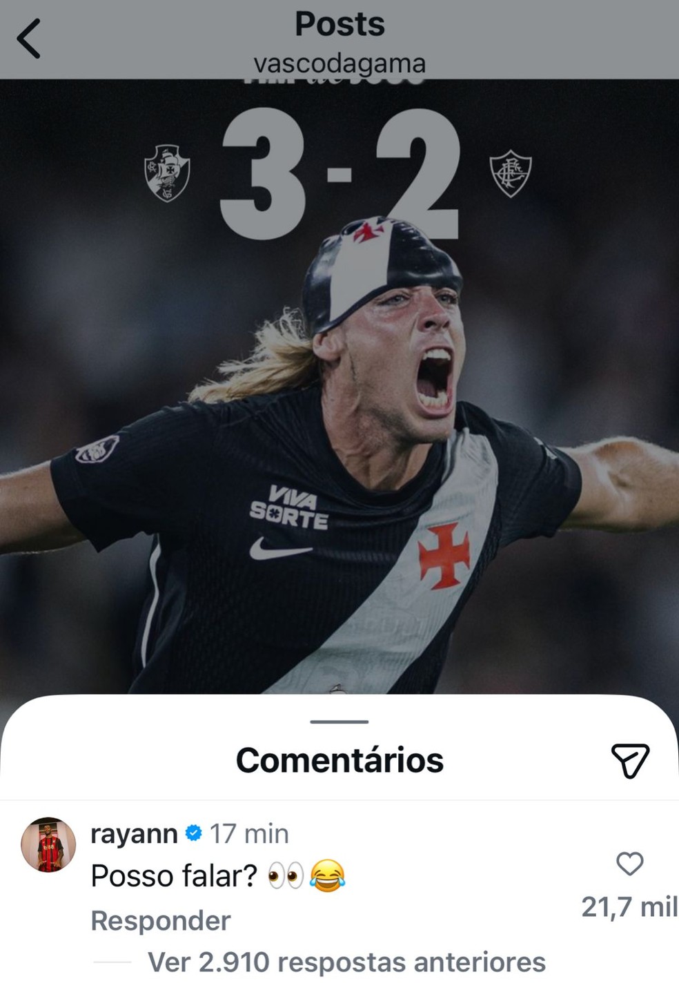 Memes da vitória do Vasco sobre o Fluminense - Rayan — Foto: Reprodução