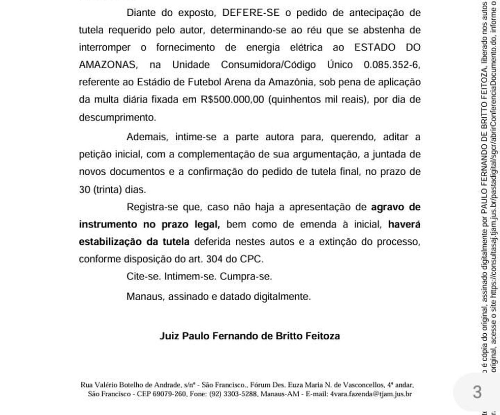 Decis&atilde;o do Tribunal de Justi&ccedil;a do Amazonas &mdash; Foto: Reprodu&ccedil;&atilde;o