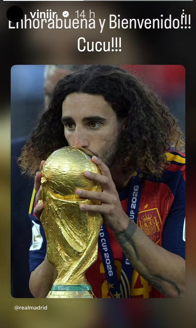 Vini Jr. celebra chegada de Cucurella ao Real Madrid após título mundial