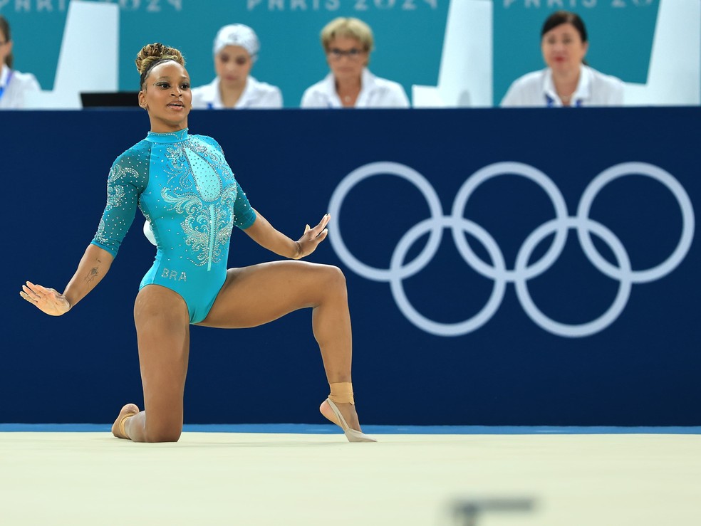 Rebeca Andrade na final do solo em Paris 2024 — Foto: Ricardo Bufolin/CBG