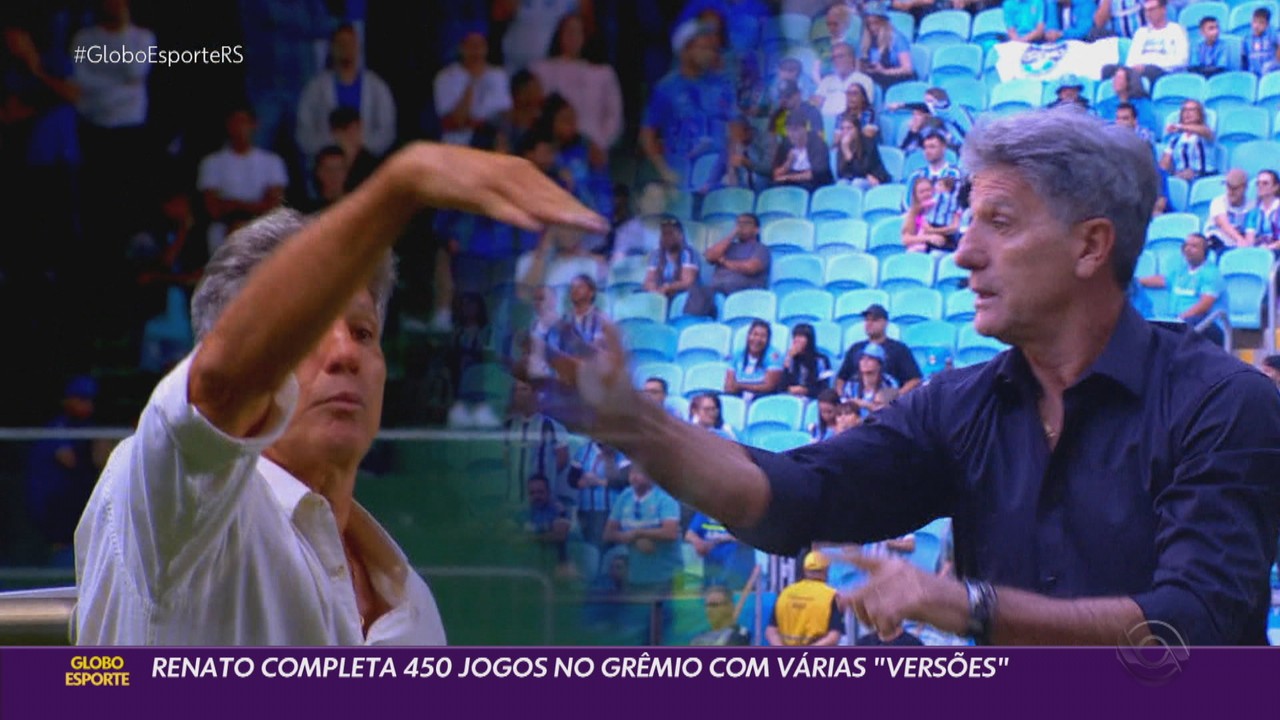 Renato completa 450 jogos no Grêmio com várias 'versões'