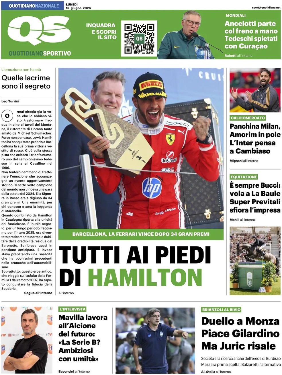 Capa do Quotidiano Sportivo - Hamilton Ferrari