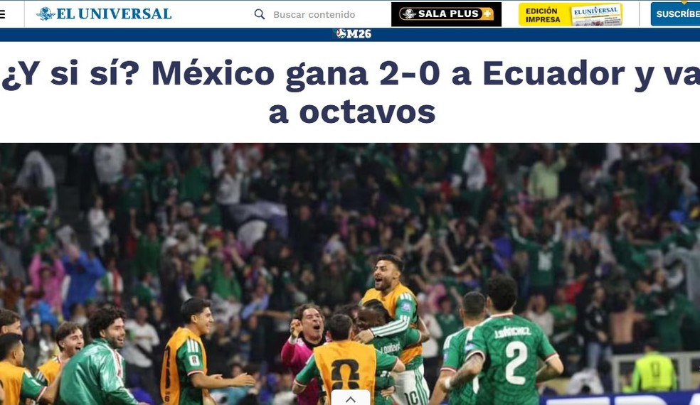 Jornal Universal exalta a classificação do México para as oitavas de final